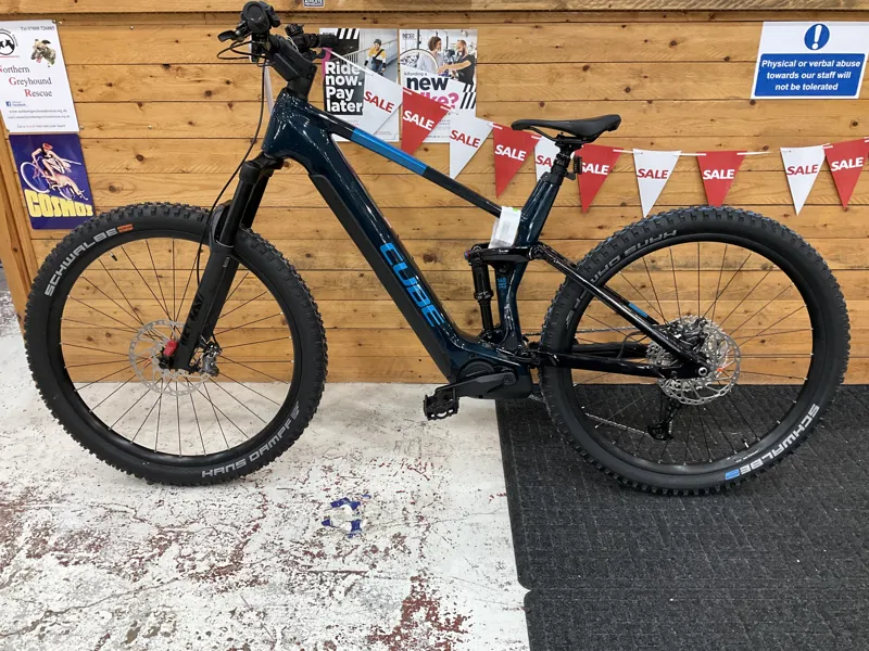 Cube Stereo Hybrid 140 HPC SLX 750 Electric Mountain Bike in Liquid Blue-1