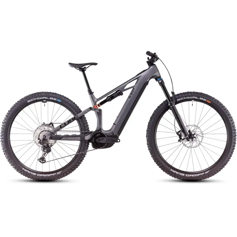 2025 Cube Stereo Hybrid One44 HPC SLX eMountain Bike in Slab Grey/Orange