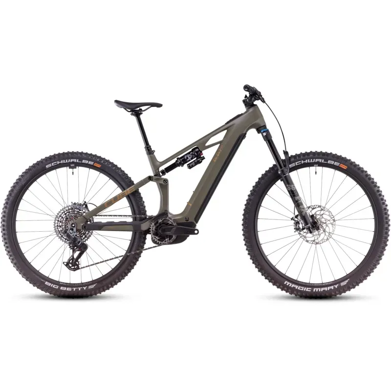 2025 Cube Stereo Hybrid One44 HPC TM eMountain Bike in Dusty Olive/Gold