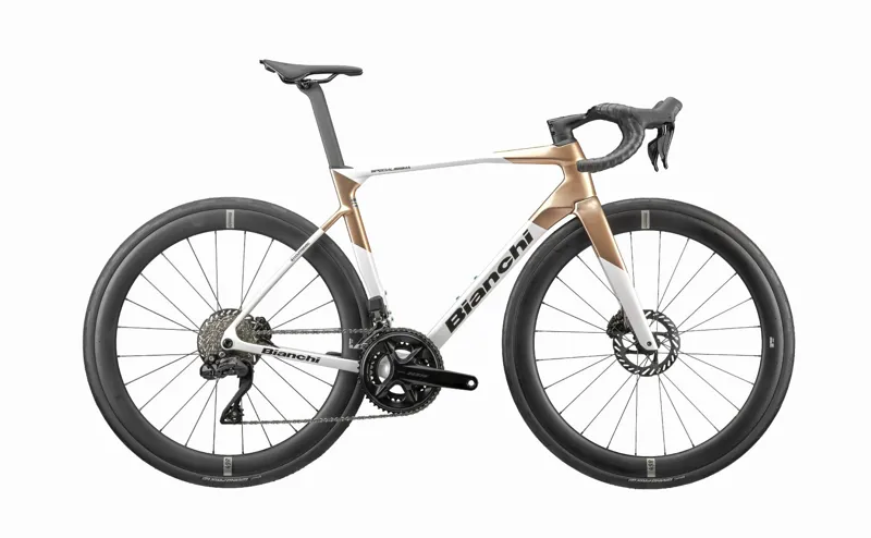 2027 Bianchi Specialissima Ultegra Di2 in Gold and White