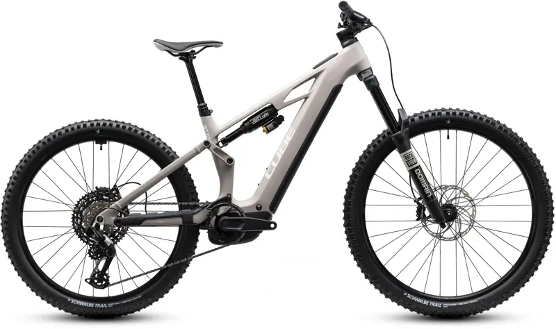 Cube Stereo Hybrid ONE77 HPC Race 800 eMountain Bike in Oat Grey/Yellow